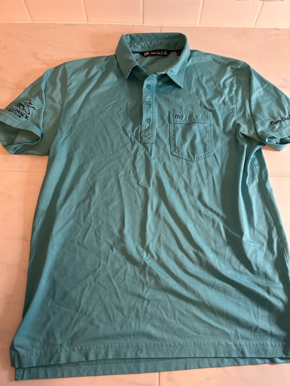 Travis Mathew Teal Green Short-Sleeve Polo / golf shirt. Embroidered. EUC!